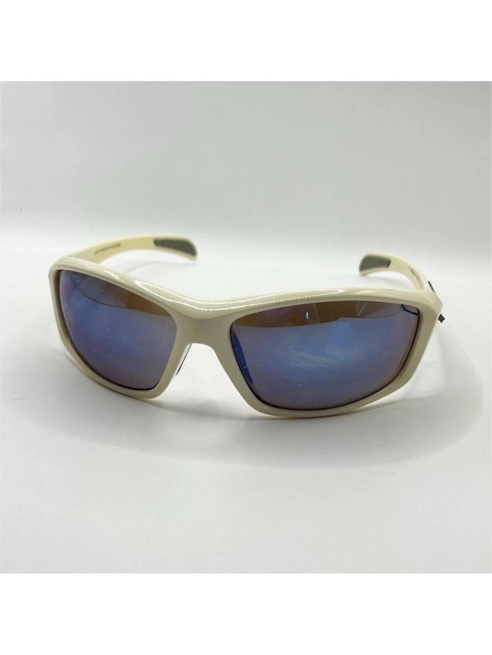 Piranha Sport Wrap Around Sunglasses Cream White Frame Blue Mirror Lens PC 105